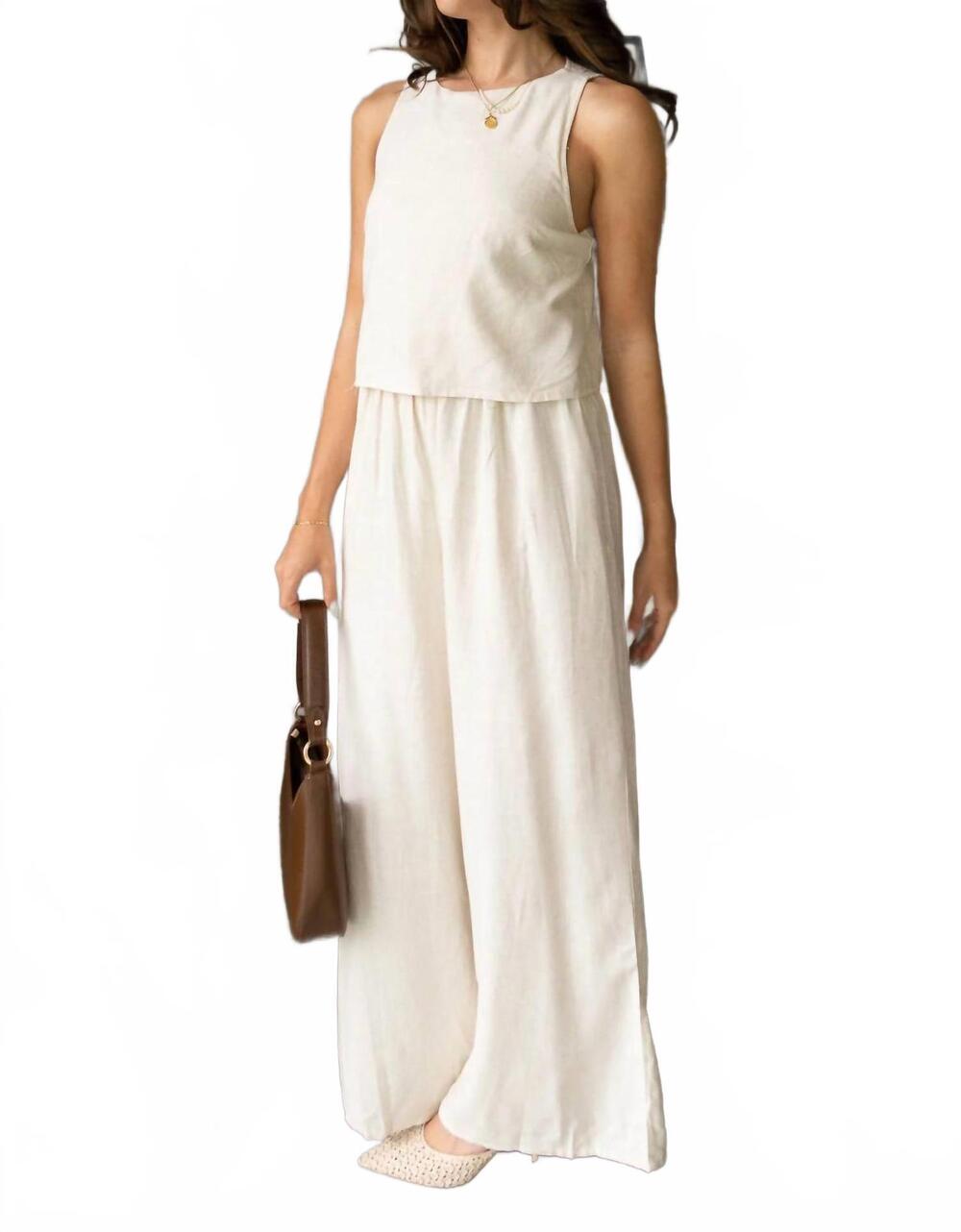 NEW ANNA GRACE elora sleeveless linen jumpsuit in natural